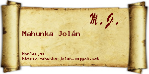 Mahunka Jolán névjegykártya